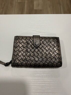 Bottega Veneta Metallic Shiny Intrecciato Leather Wallet